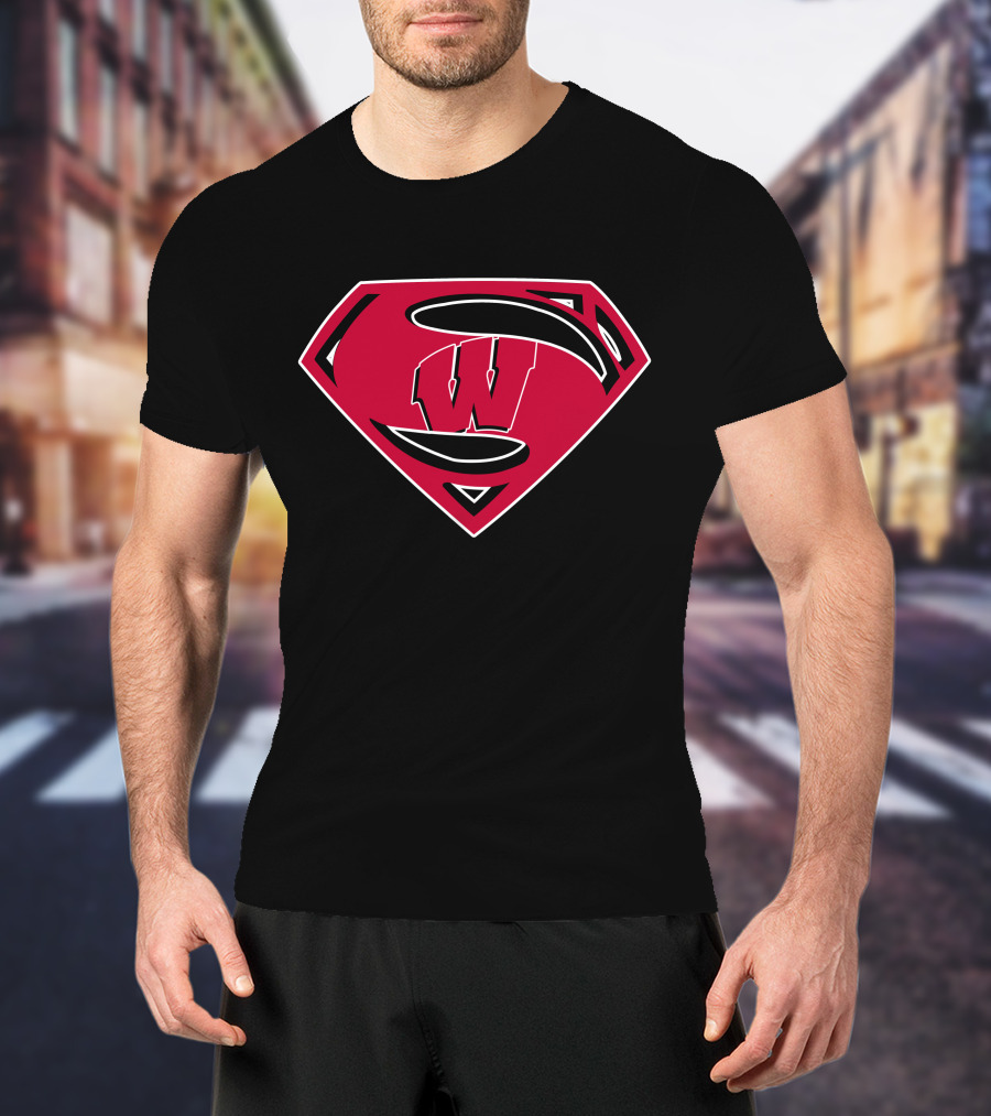 Superman Wisconsin Badgers Logo Emblem T-Shirt