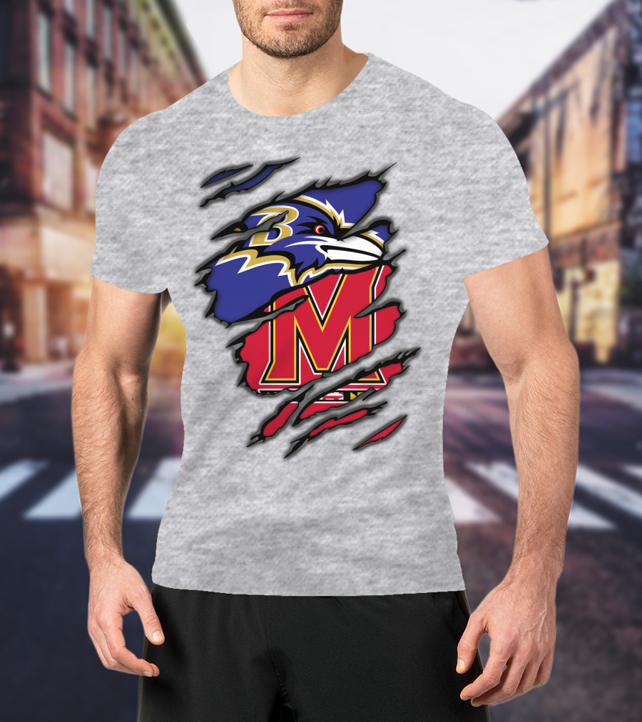 Ravens Maryland Logo With Baltimore And University Of Maryland Elements T-Shirt