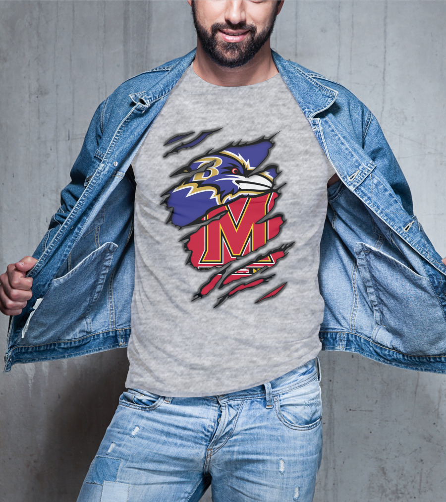 Ravens Maryland Logo With Baltimore And University Of Maryland Elements T-Shirt