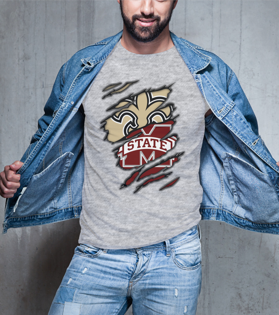 Saints Mississippi State Bulldogs Fleur-de-Lis Logo Combo T-Shirt