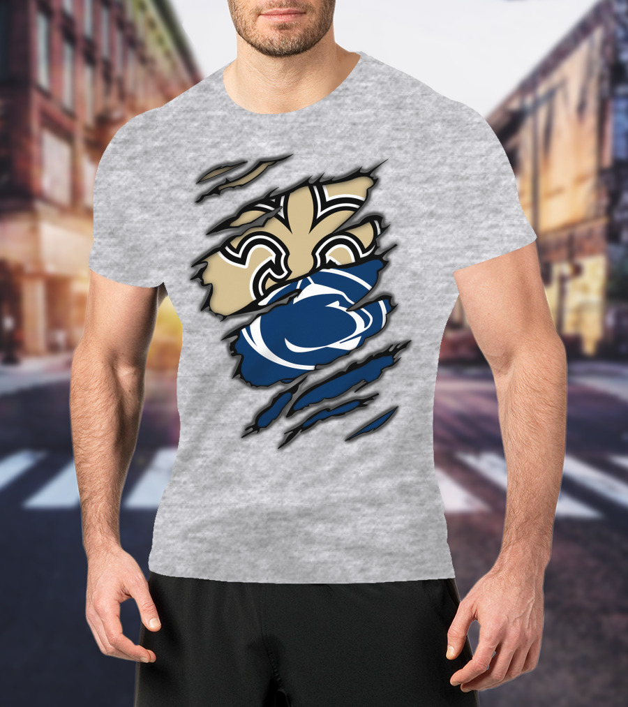 Saints Penn State Logo Combination Torn Effect T-Shirt