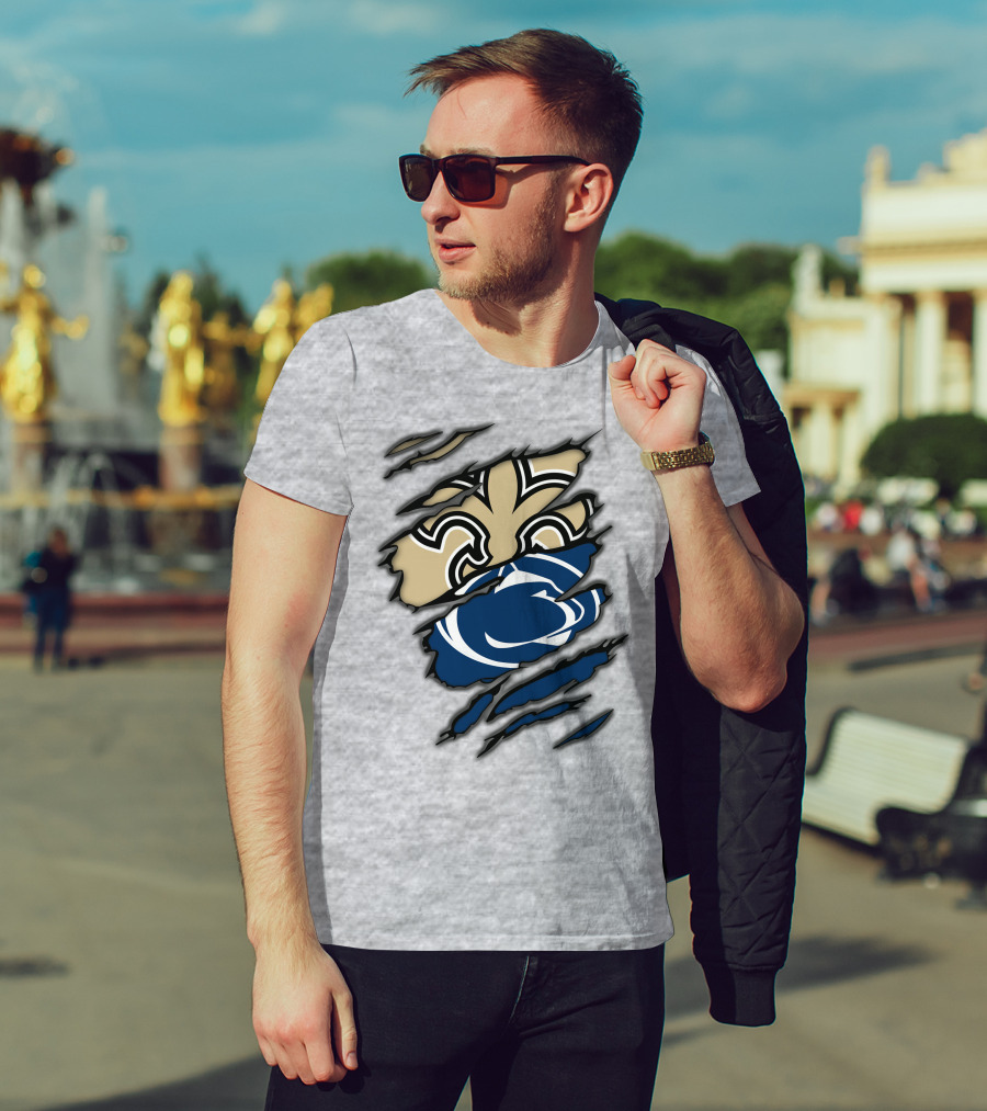 Saints Penn State Logo Combination Torn Effect T-Shirt