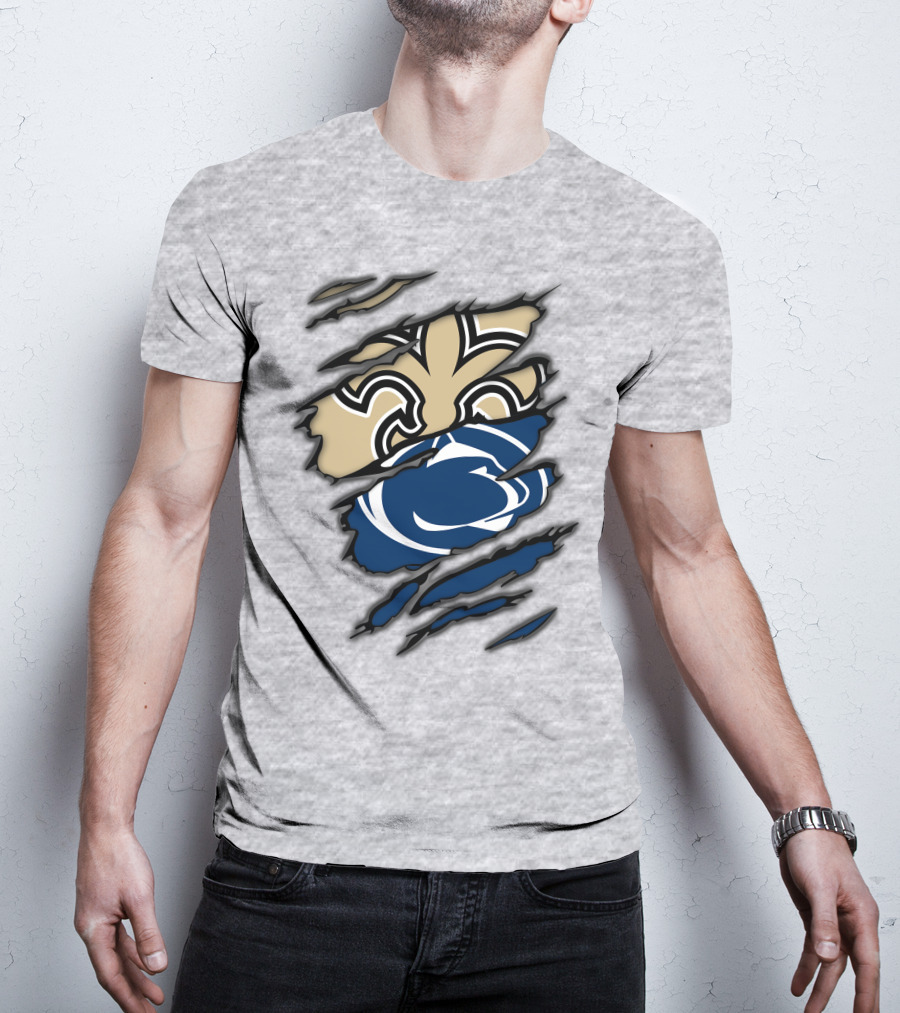 Saints Penn State Logo Combination Torn Effect T-Shirt