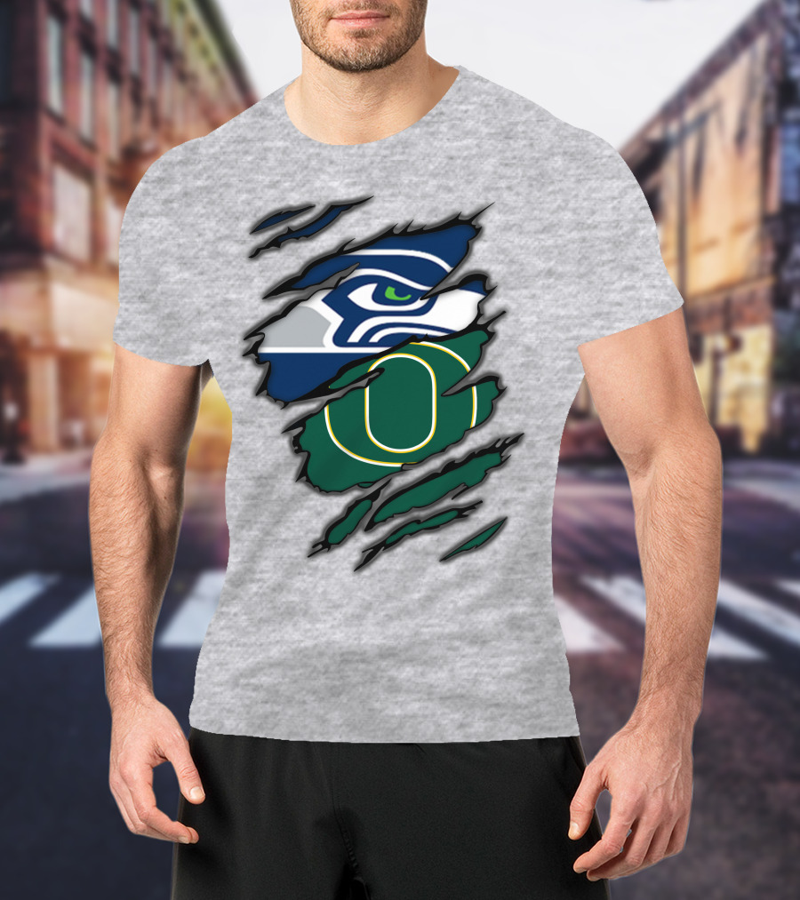 Seahawks Ducks Claw Style Logo Rip Combination T-Shirt