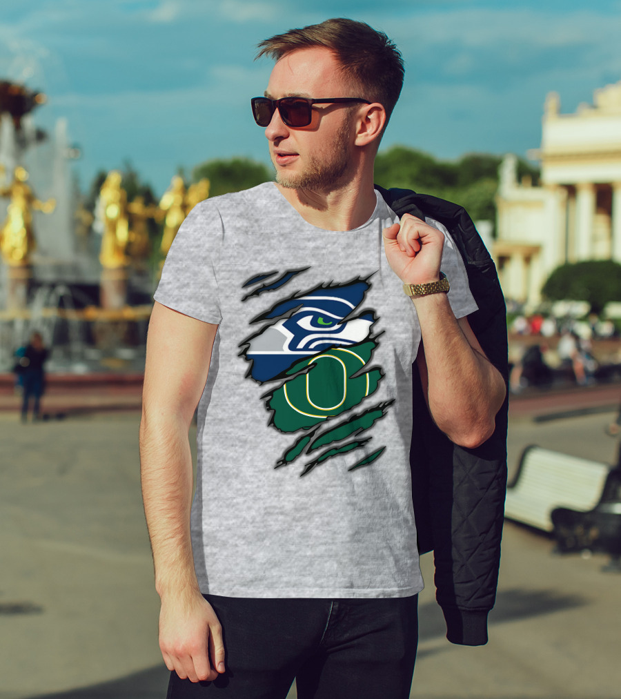 Seahawks Ducks Claw Style Logo Rip Combination T-Shirt
