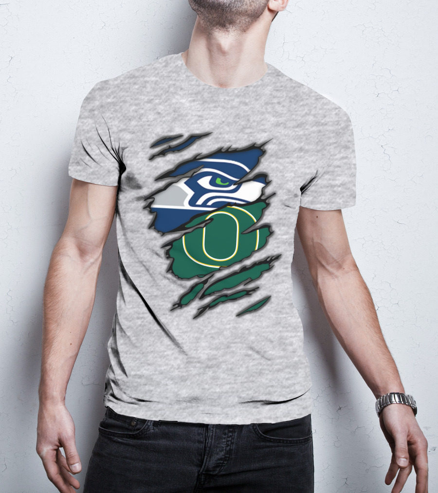 Seahawks Ducks Claw Style Logo Rip Combination T-Shirt