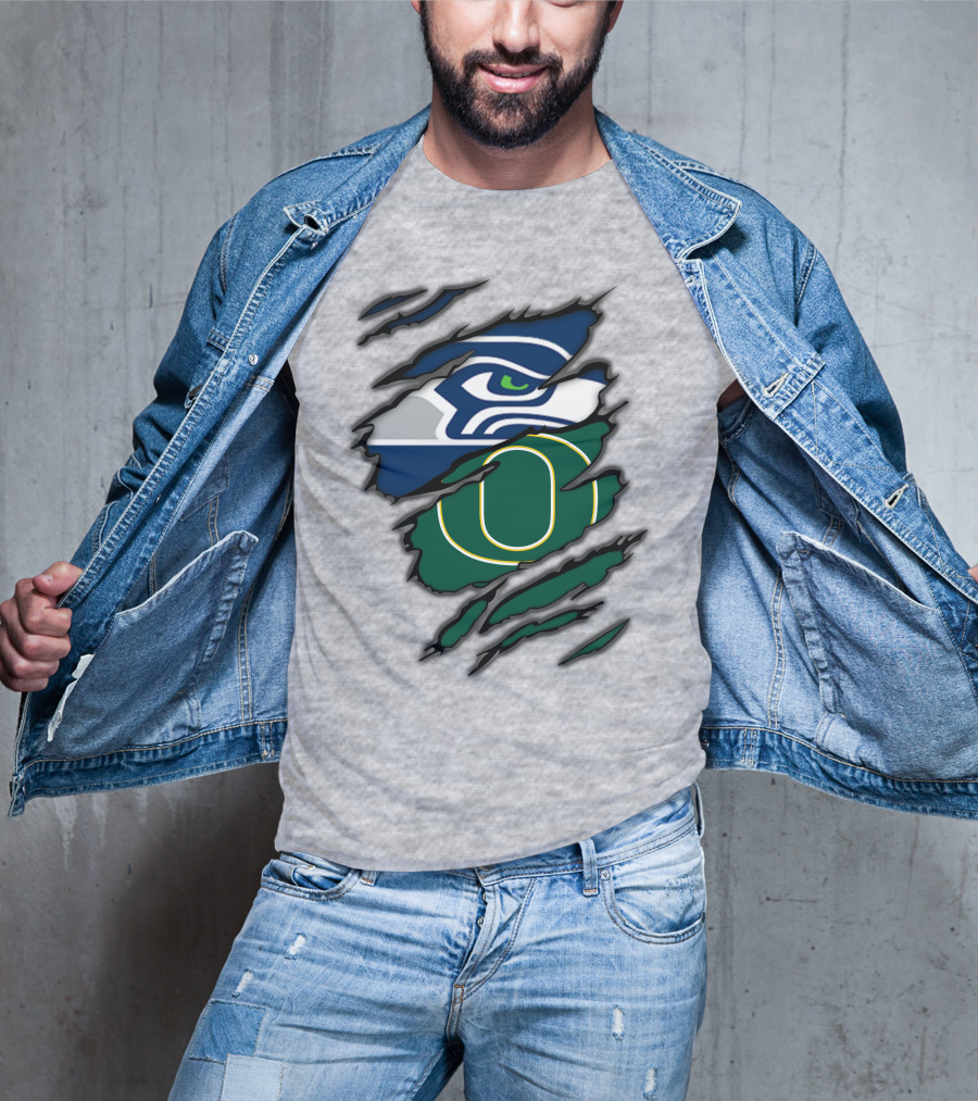 Seahawks Ducks Claw Style Logo Rip Combination T-Shirt