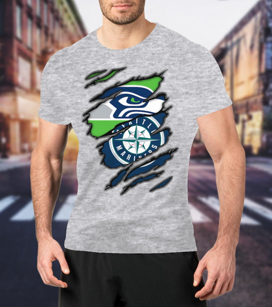 Seattle Seahawks Seattle Mariners Logo Fusion T-Shirt