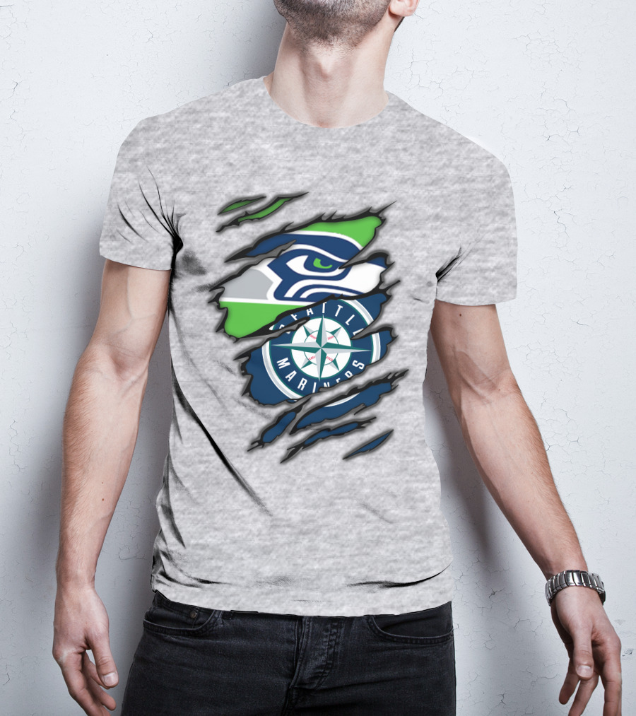 Seattle Seahawks Seattle Mariners Logo Fusion T-Shirt