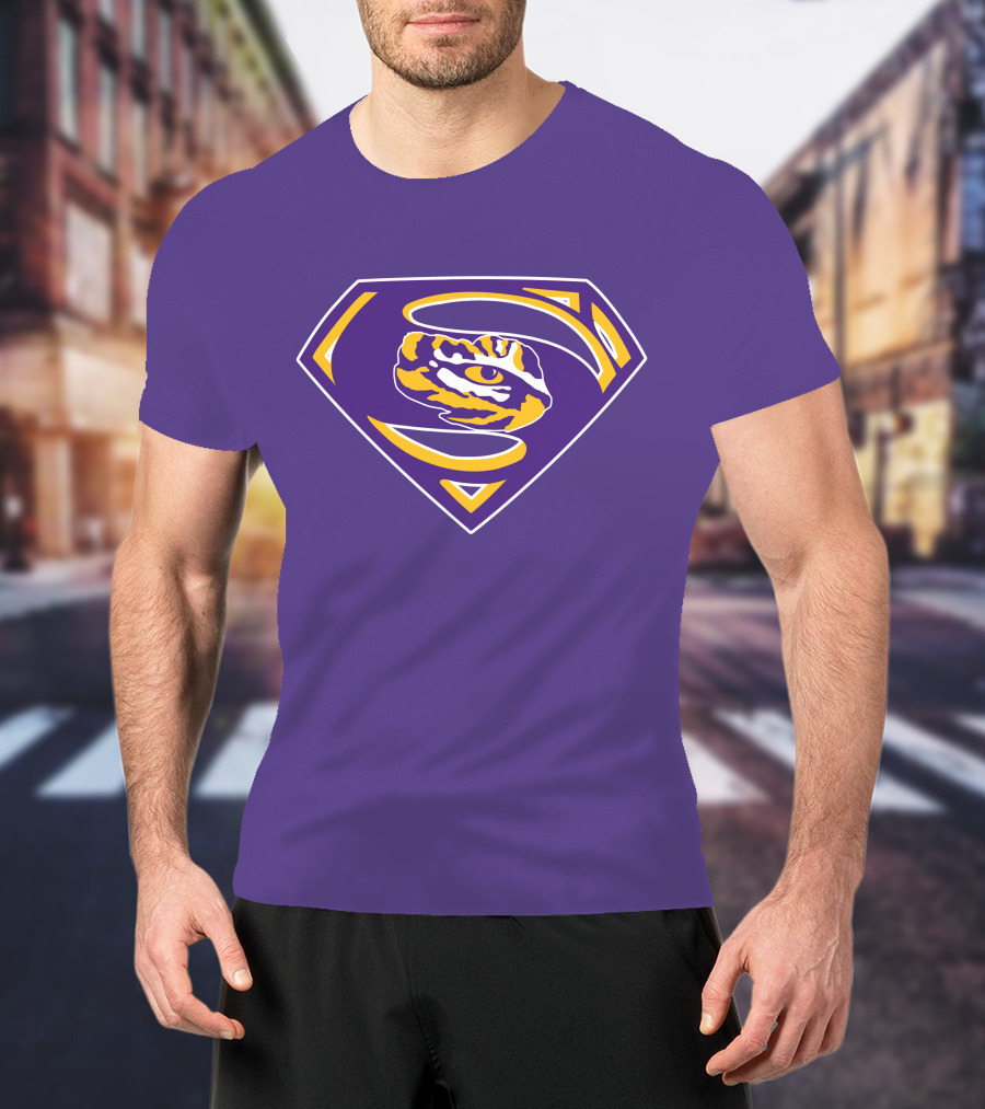 Superman LSU Tigers Logo Purple And Gold Tiger Eye T-Shirt