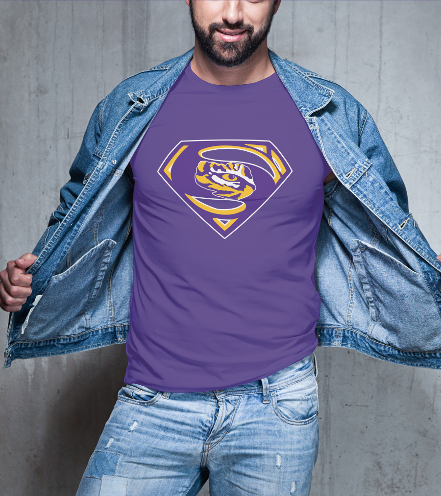 Superman LSU Tigers Logo Purple And Gold Tiger Eye T-Shirt