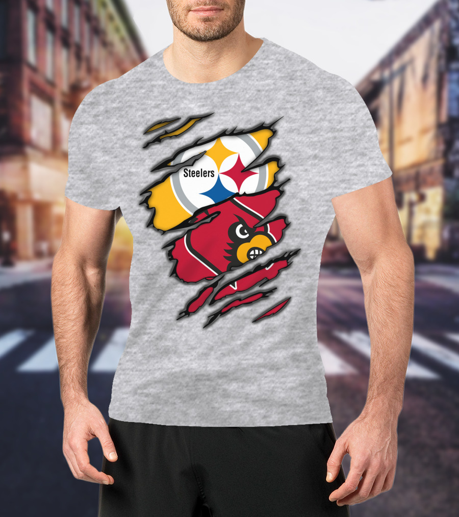 Steelers Cardinals Pittsburgh Louisville Torn Claw Marks Emblems T-Shirt