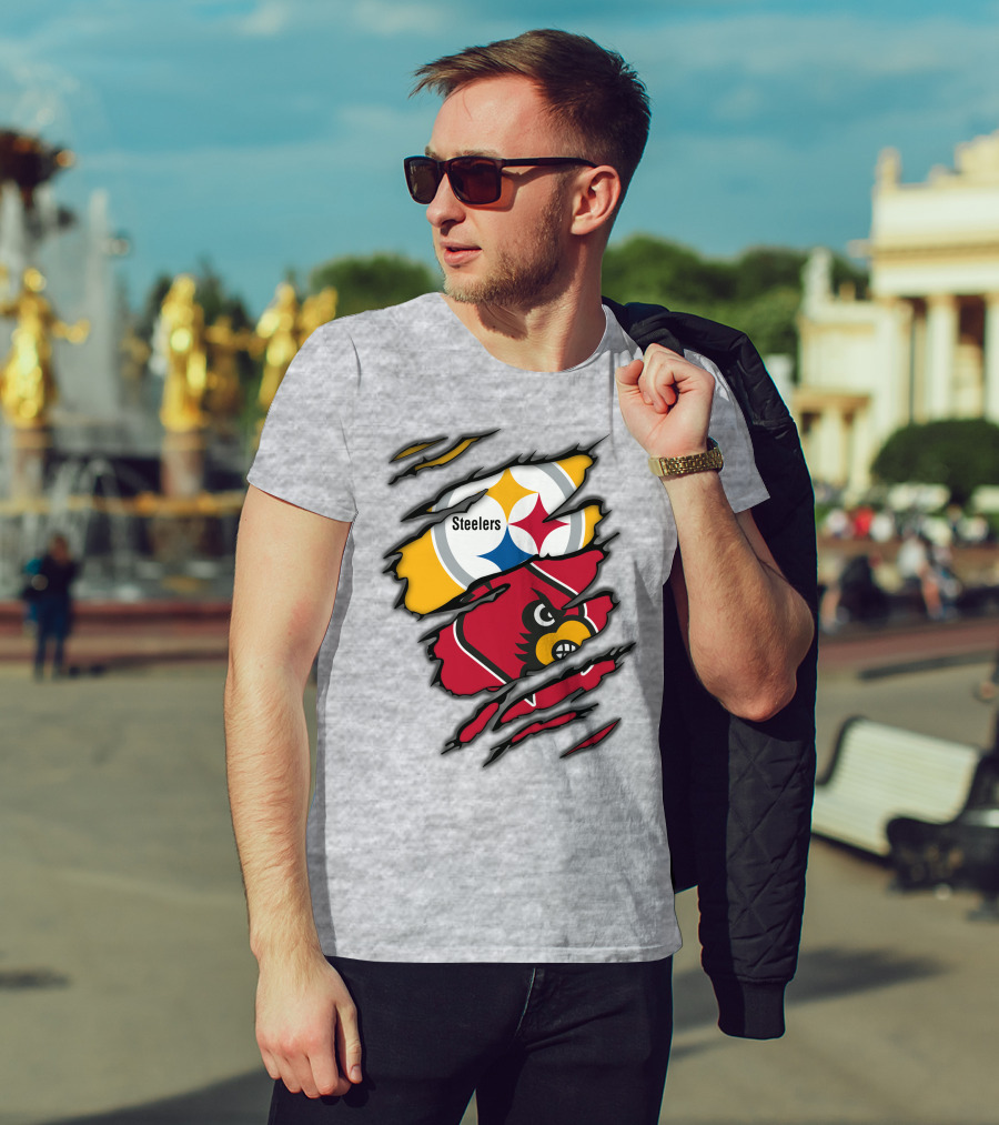 Steelers Cardinals Pittsburgh Louisville Torn Claw Marks Emblems T-Shirt