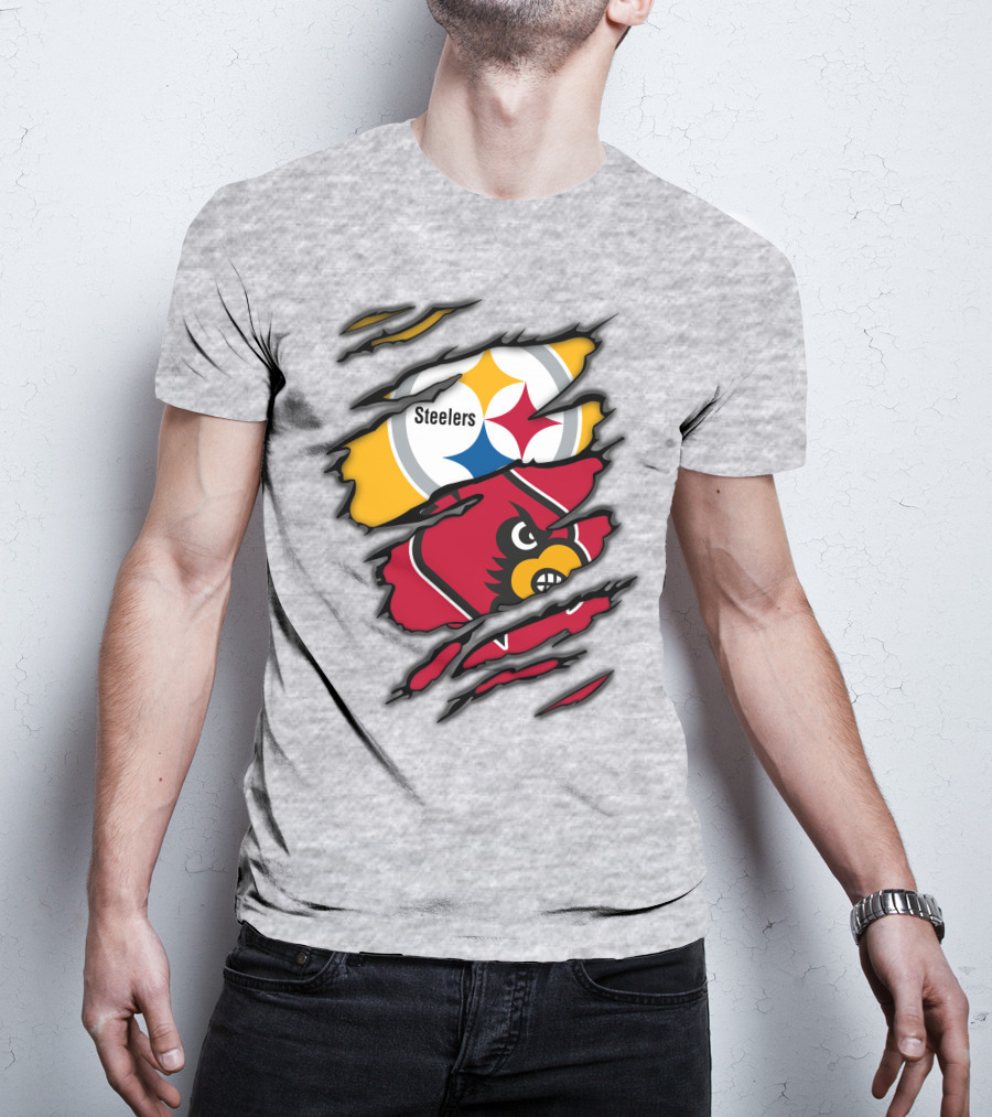Steelers Cardinals Pittsburgh Louisville Torn Claw Marks Emblems T-Shirt