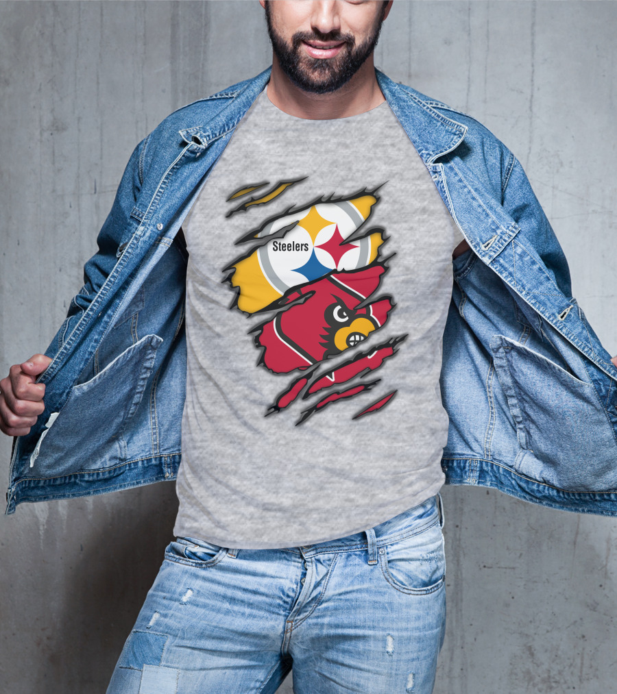 Steelers Cardinals Pittsburgh Louisville Torn Claw Marks Emblems T-Shirt