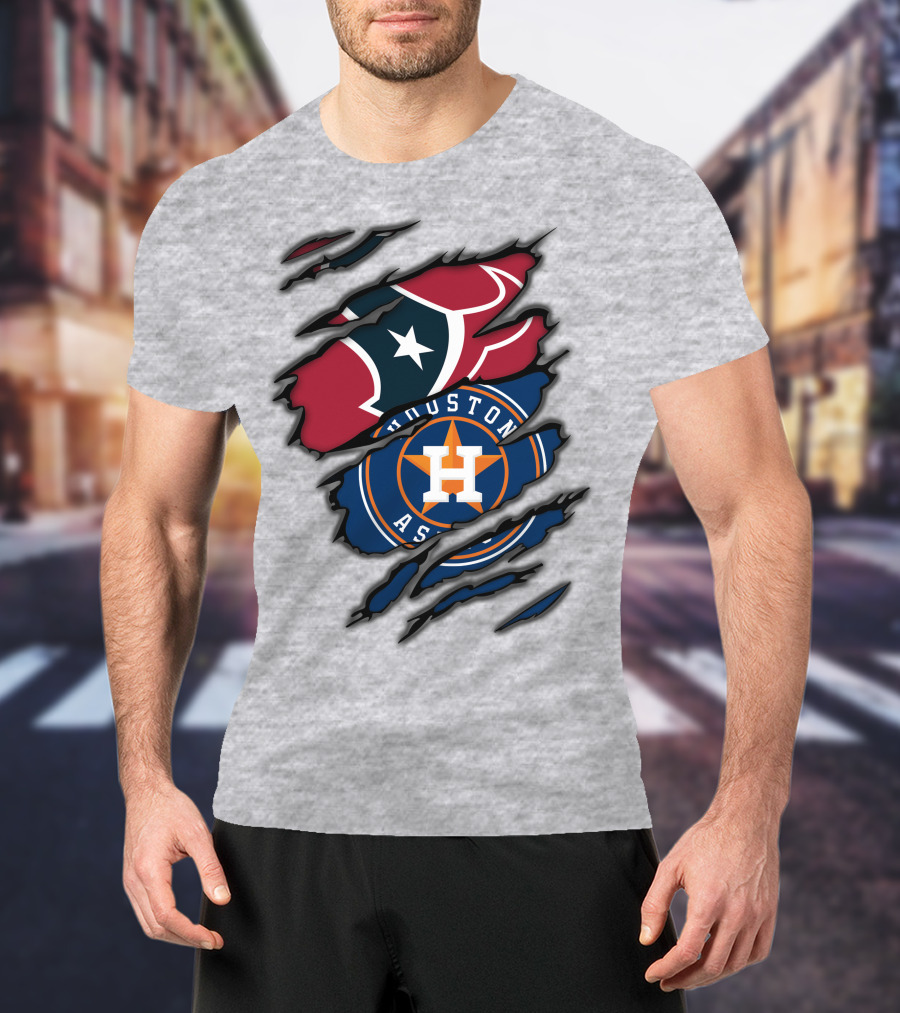 Houston Texans And Astros Logos Ripped T-Shirt