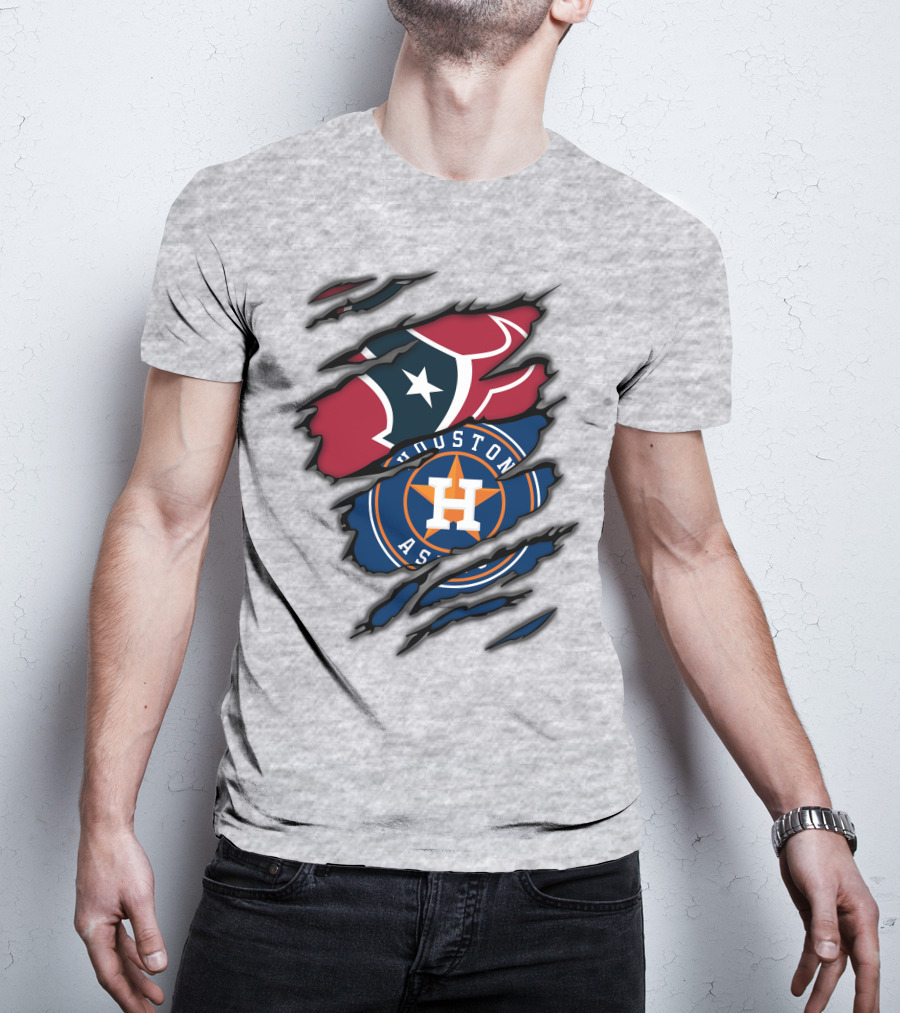 Houston Texans And Astros Logos Ripped T-Shirt
