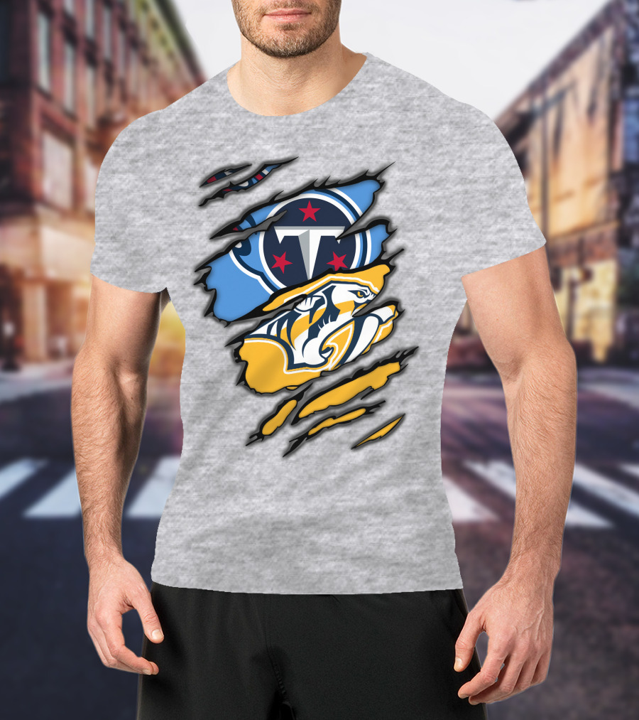 Tennessee Titans Nashville Predators Claw Logo Mashup T-Shirt