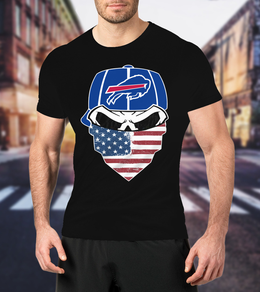 Bills Skull Buffalo Logo American Flag Bandana T-Shirt