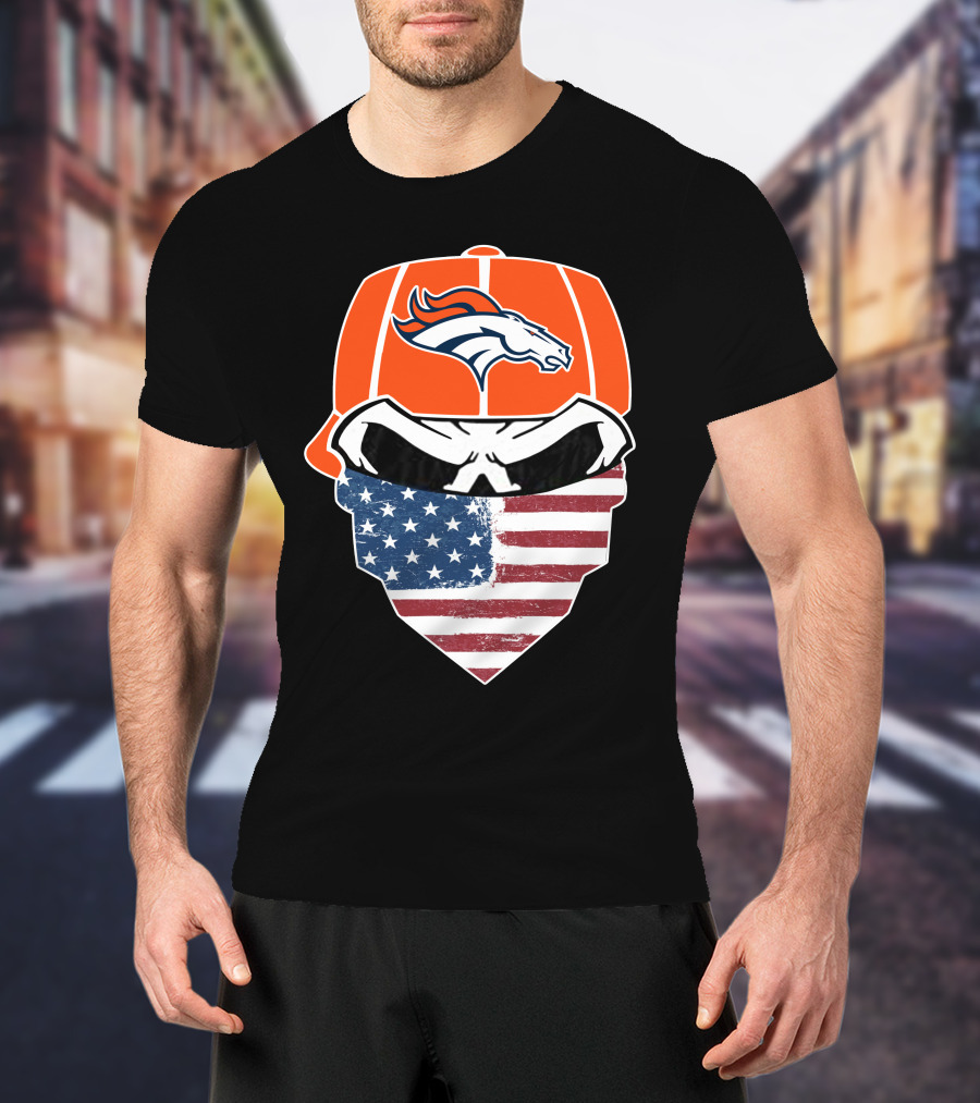 Broncos Skull With American Flag Bandana T-Shirt