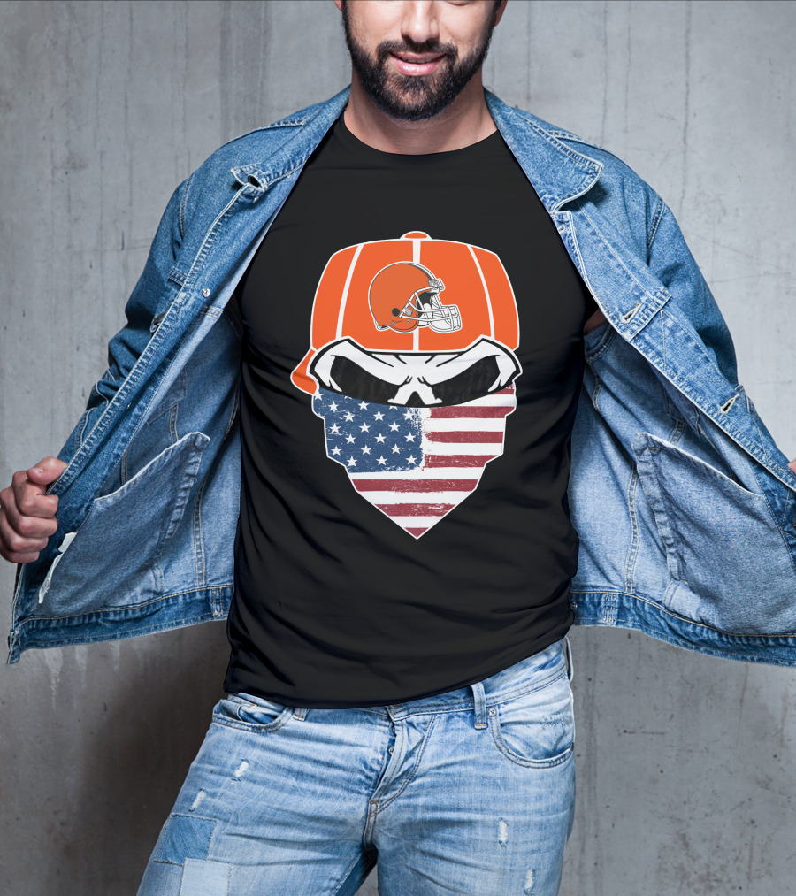 Cleveland Browns Skull American Flag Bandana T-Shirt