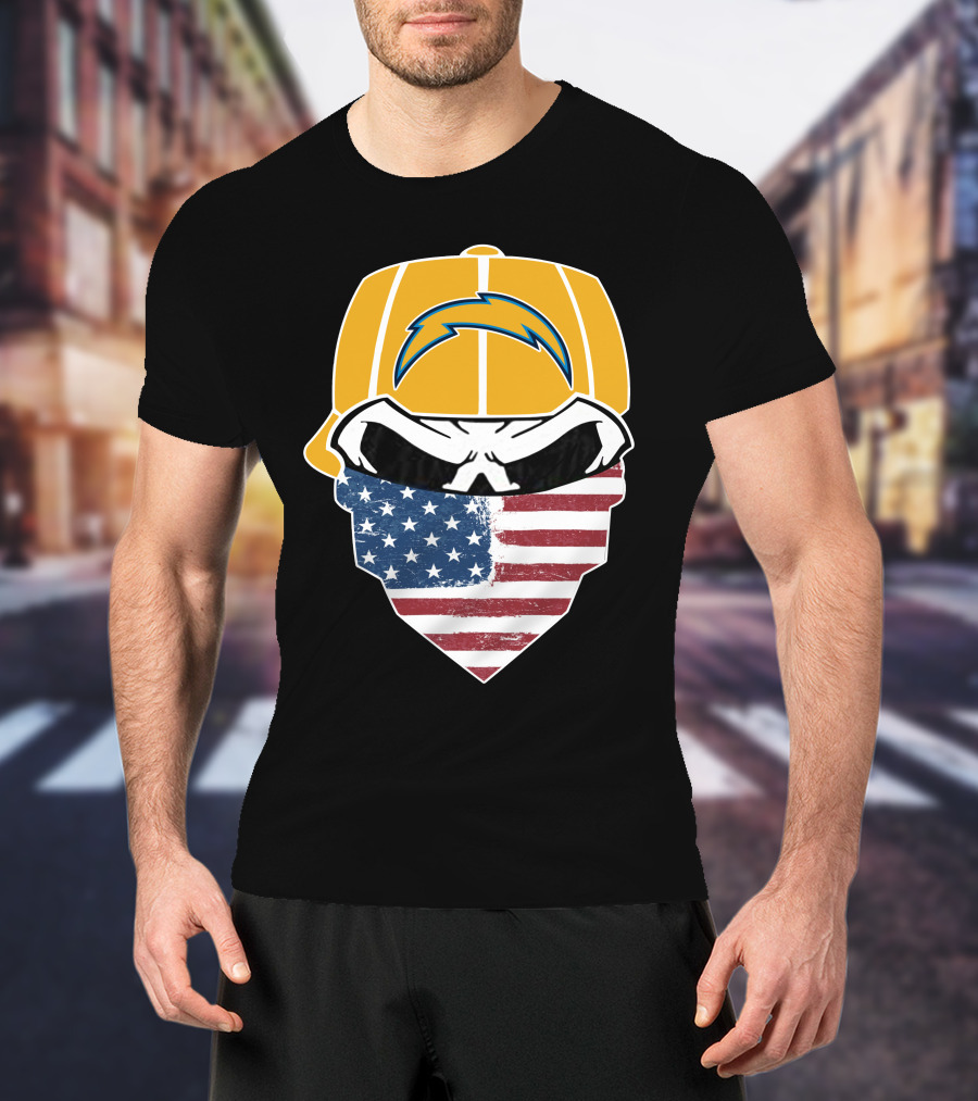 Los Angeles Chargers Skull American Flag Bandana T-Shirt