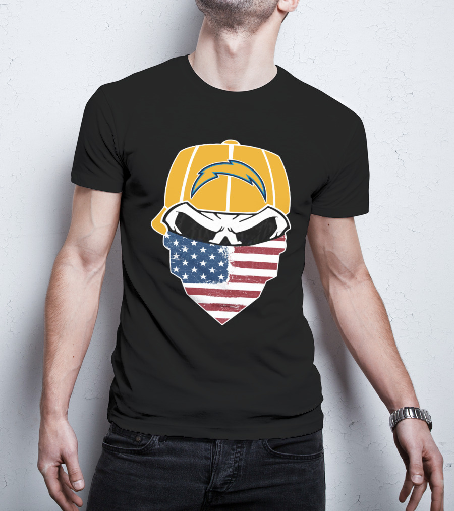 Los Angeles Chargers Skull American Flag Bandana T-Shirt