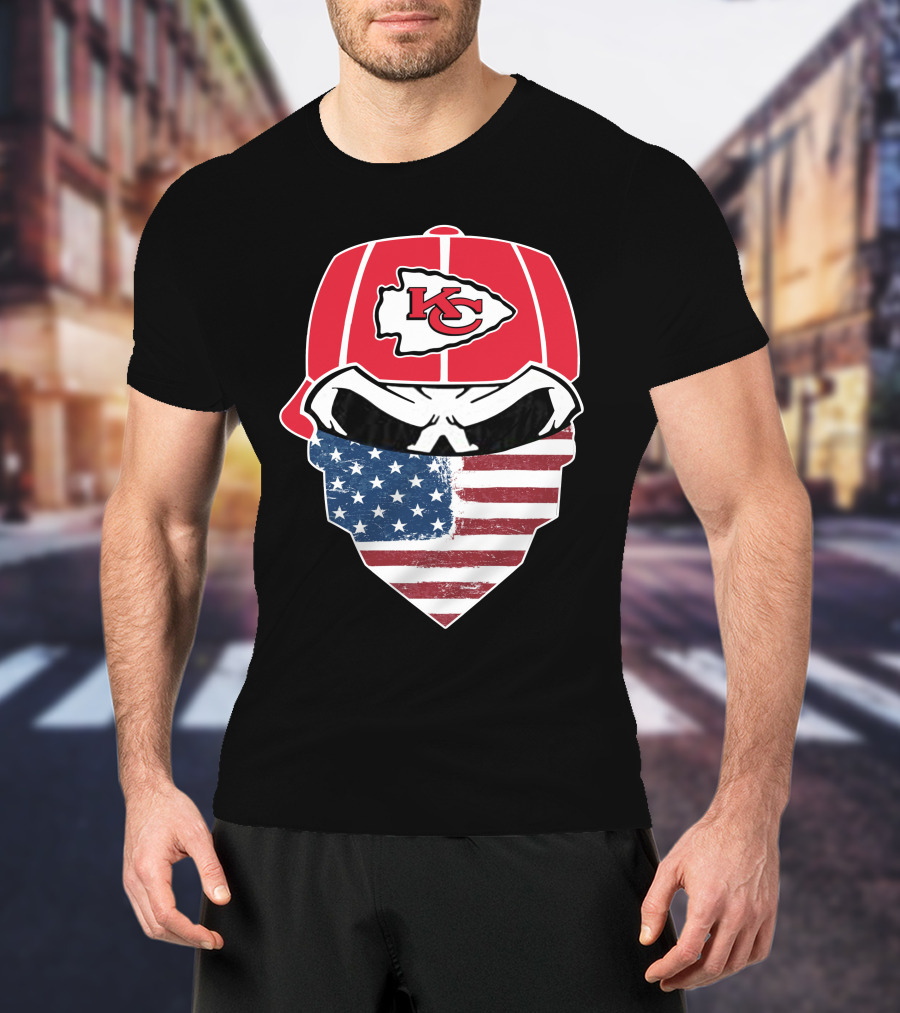 Kansas City Chiefs American Flag Bandana Skull T-Shirt