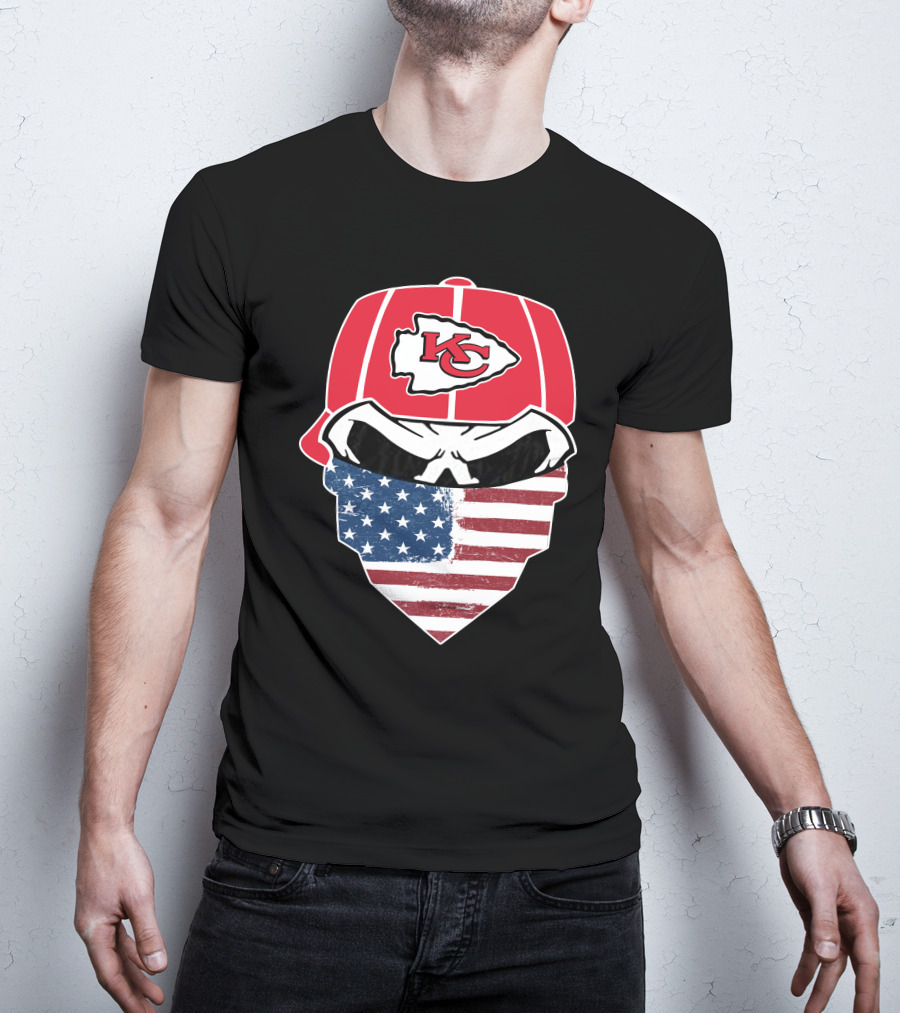 Kansas City Chiefs American Flag Bandana Skull T-Shirt