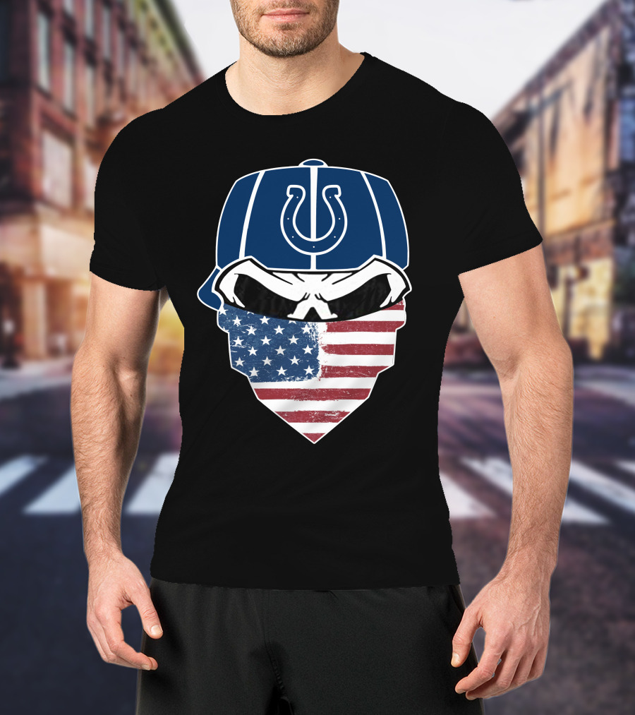 Indianapolis Colts Skull American Flag Bandana T-Shirt