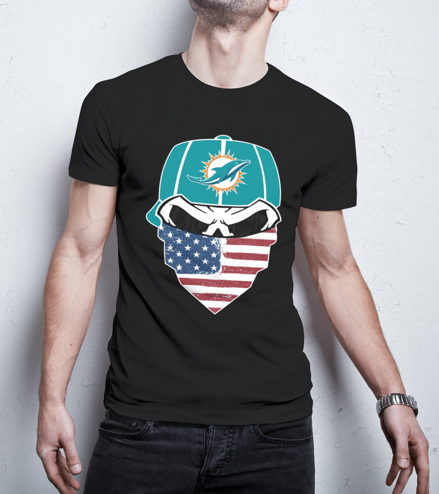 Miami Dolphins Skull American Flag Bandana T-Shirt