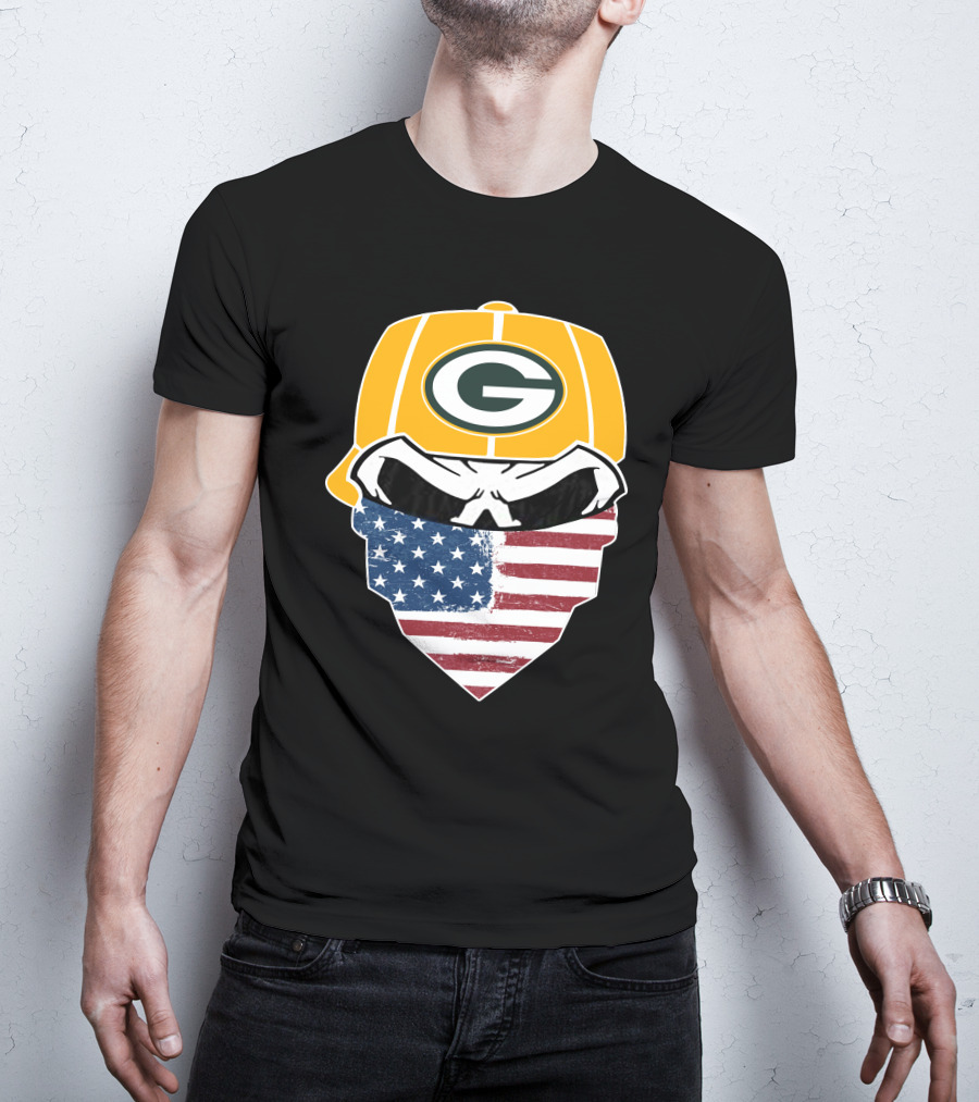 Packers Skull USA Flag Bandana Green Bay Packers Helmet T-Shirt