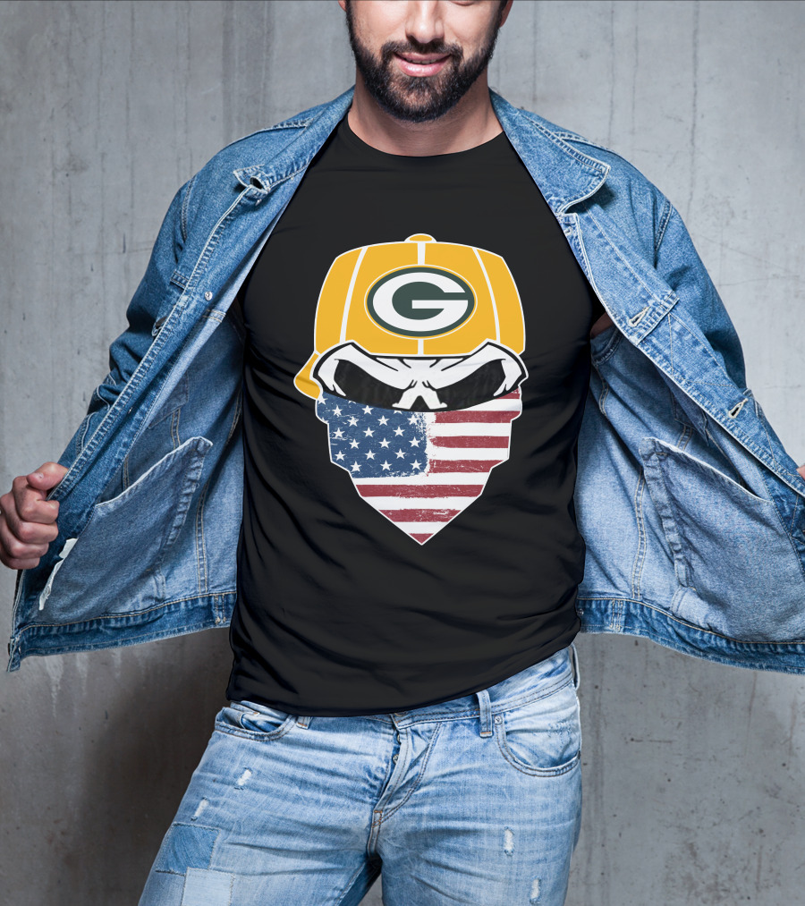 Packers Skull USA Flag Bandana Green Bay Packers Helmet T-Shirt
