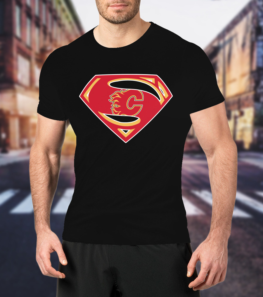 Superman Calgary Flames Logo Fusion T-Shirt