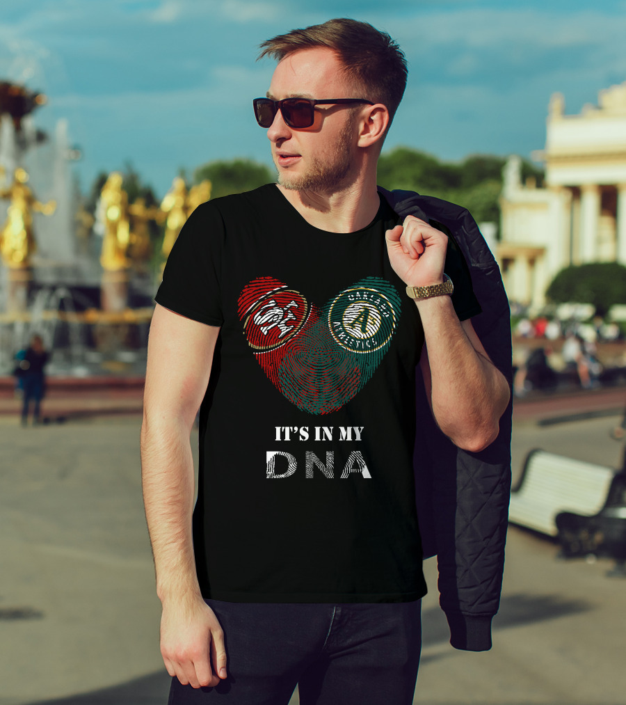 49ers Oakland Athletics It's In My Dna Heart Fingerprint Logos T-Shirt