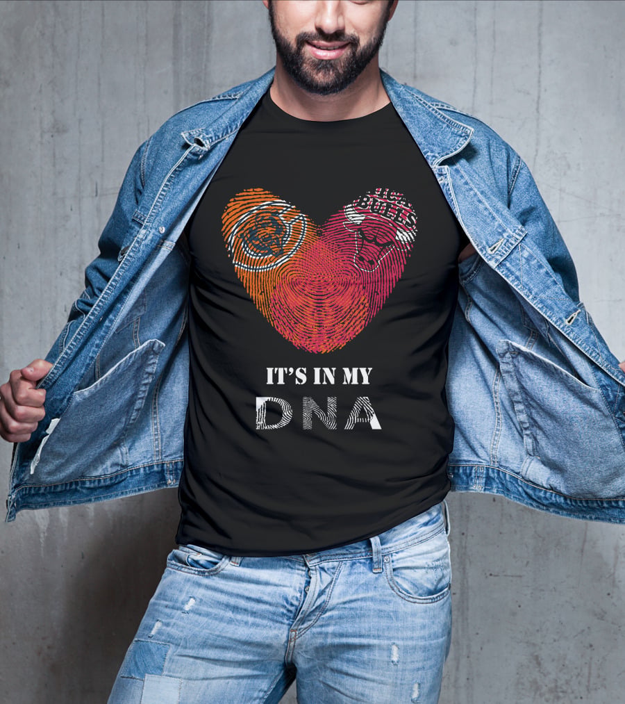Chicago Bears Bulls It's In My Dna Fingerprint Heart T-Shirt