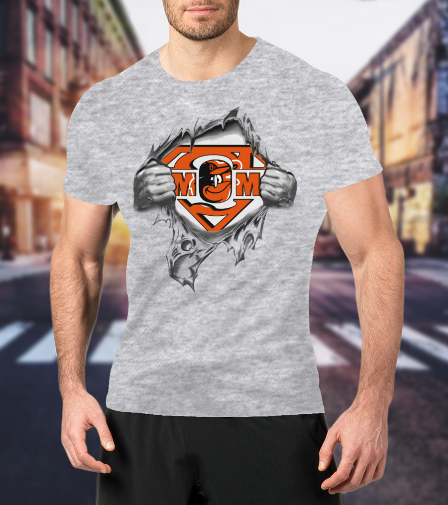Orioles Superman Style Logo With Bird Emblem Pulled Apart By Hands T-Shirt