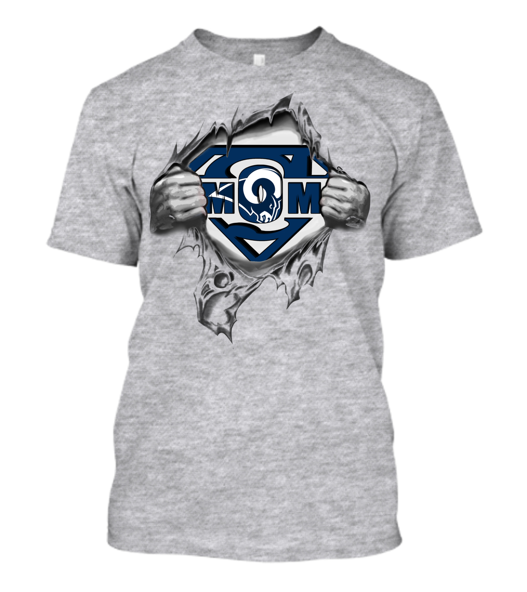 Rams Super Mom Logo With Superman Emblem And Torn Background T-Shirt