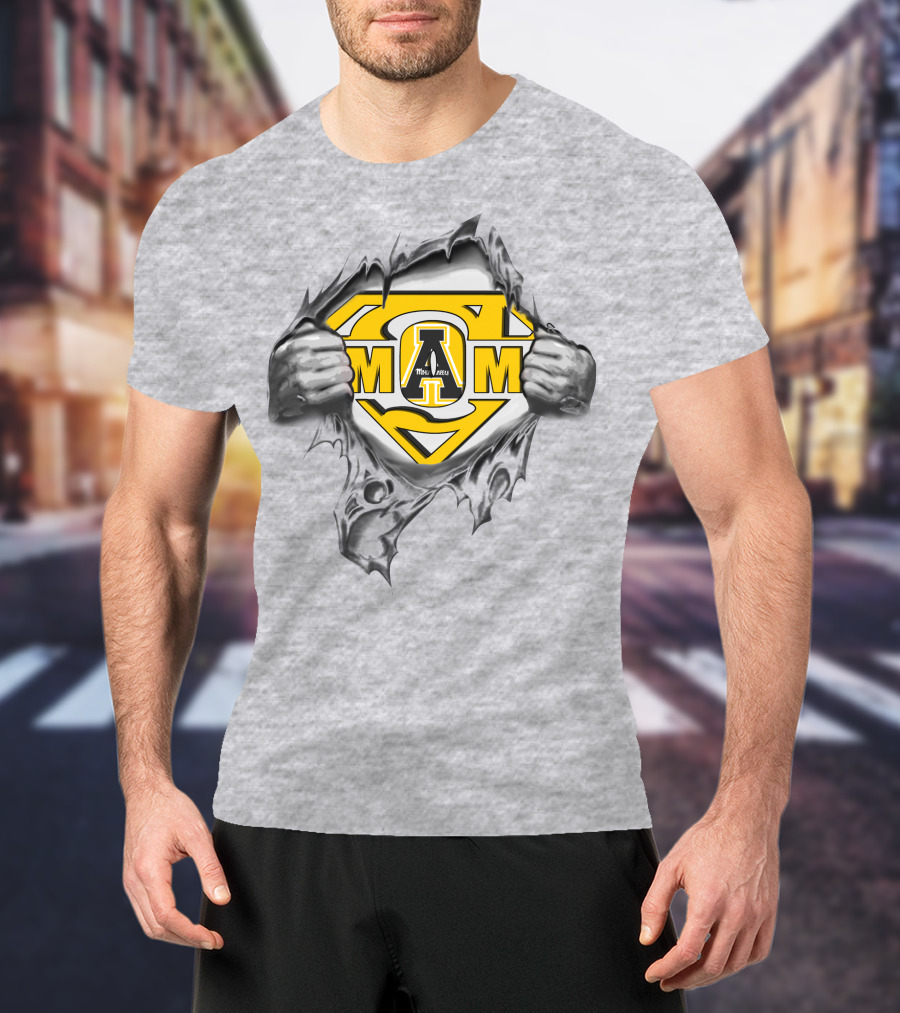 Appalachian State Mom Superhero Logo Torn Fabric T-Shirt