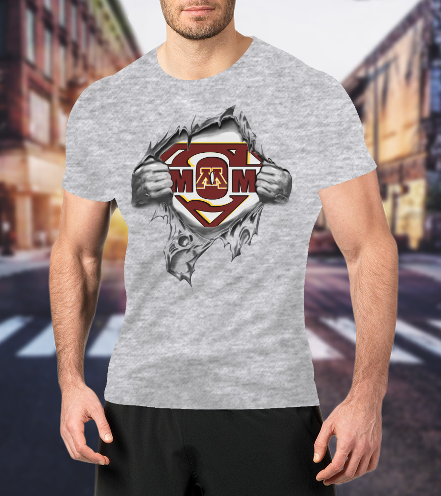 Minnesota Golden Gophers Super M Logo Rip With Superman Symbol T-Shirt