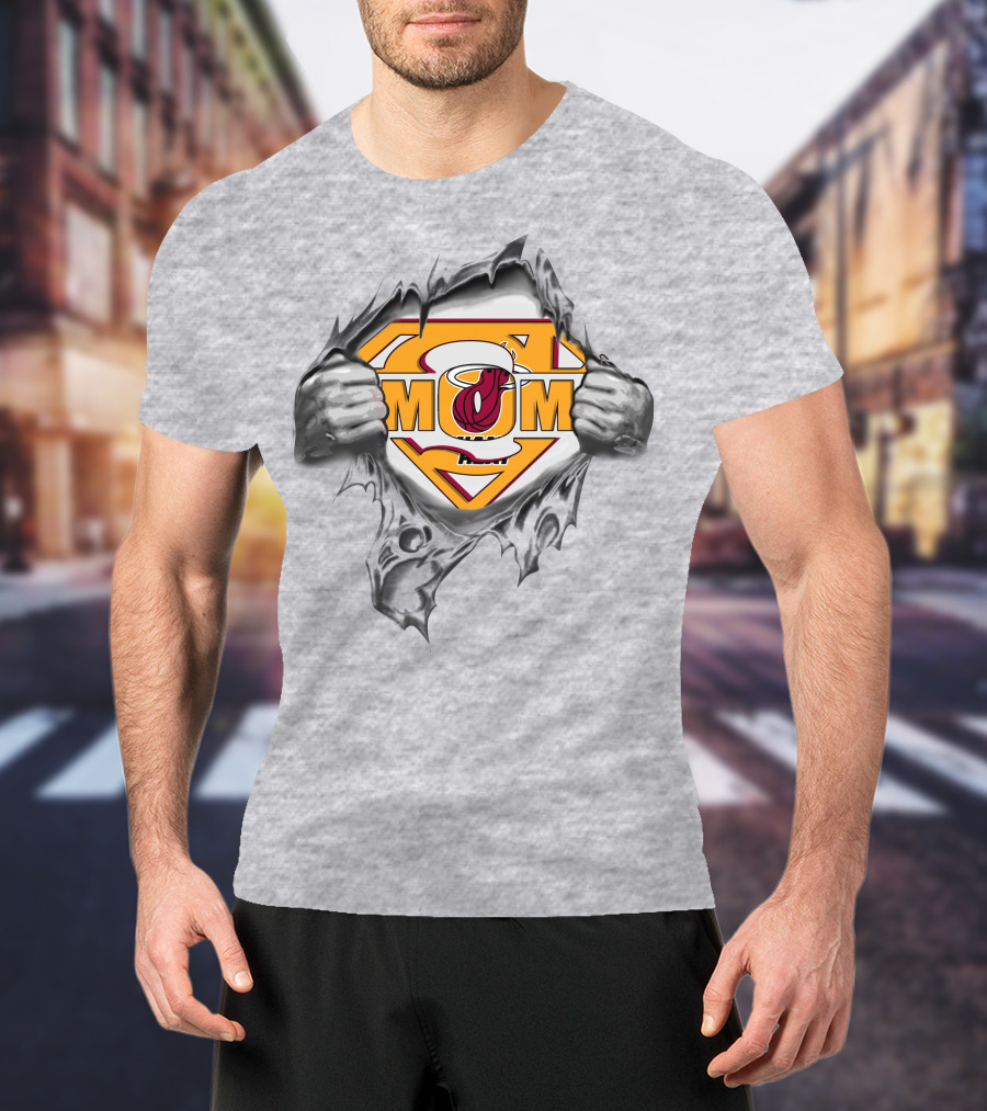 Miami Heat Super Mom Comic Logo Inside Ripped Chest T-Shirt