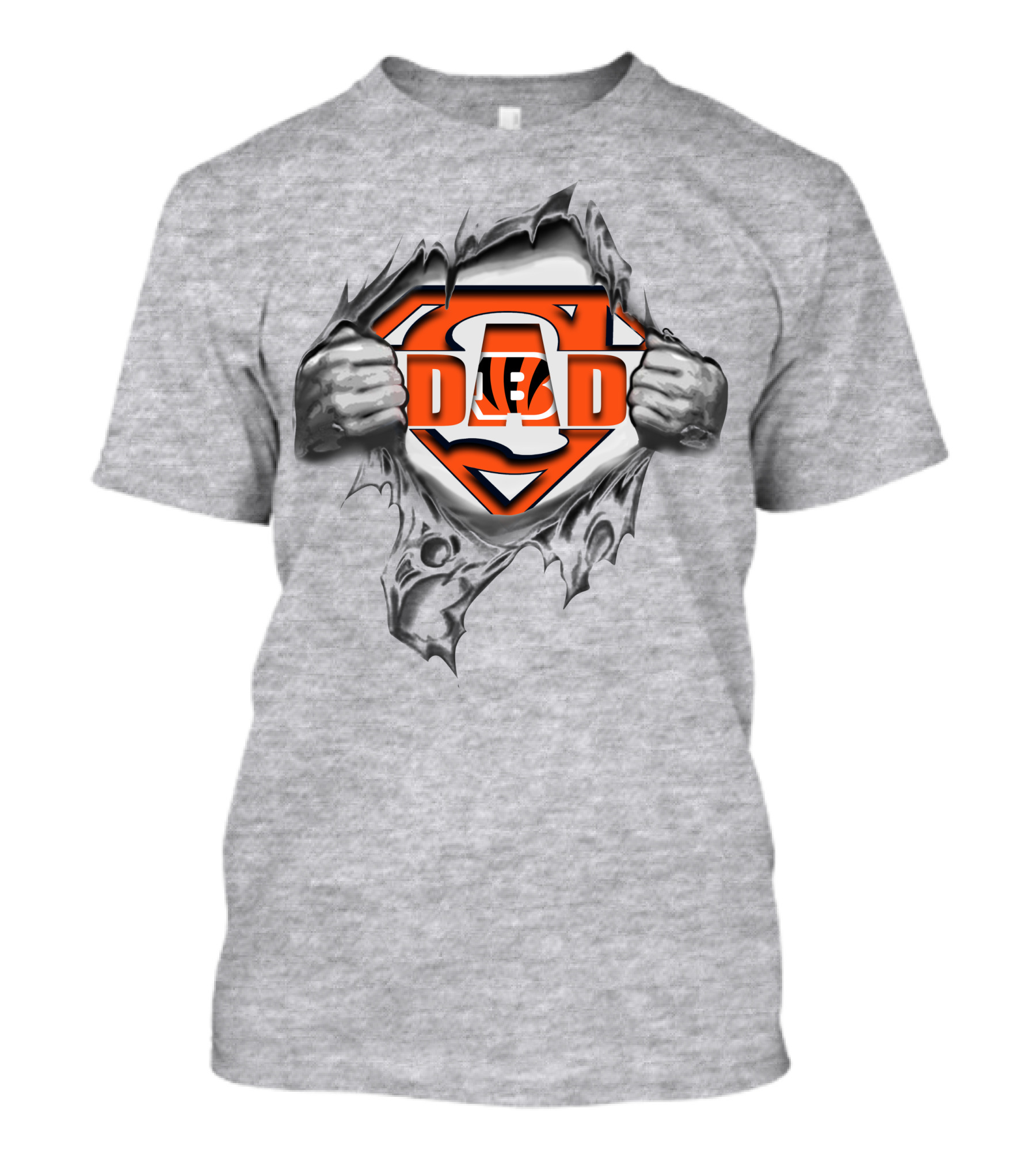 Bengals Super Dad Tiger Emblem In Torn Fabric Superman Style T-Shirt