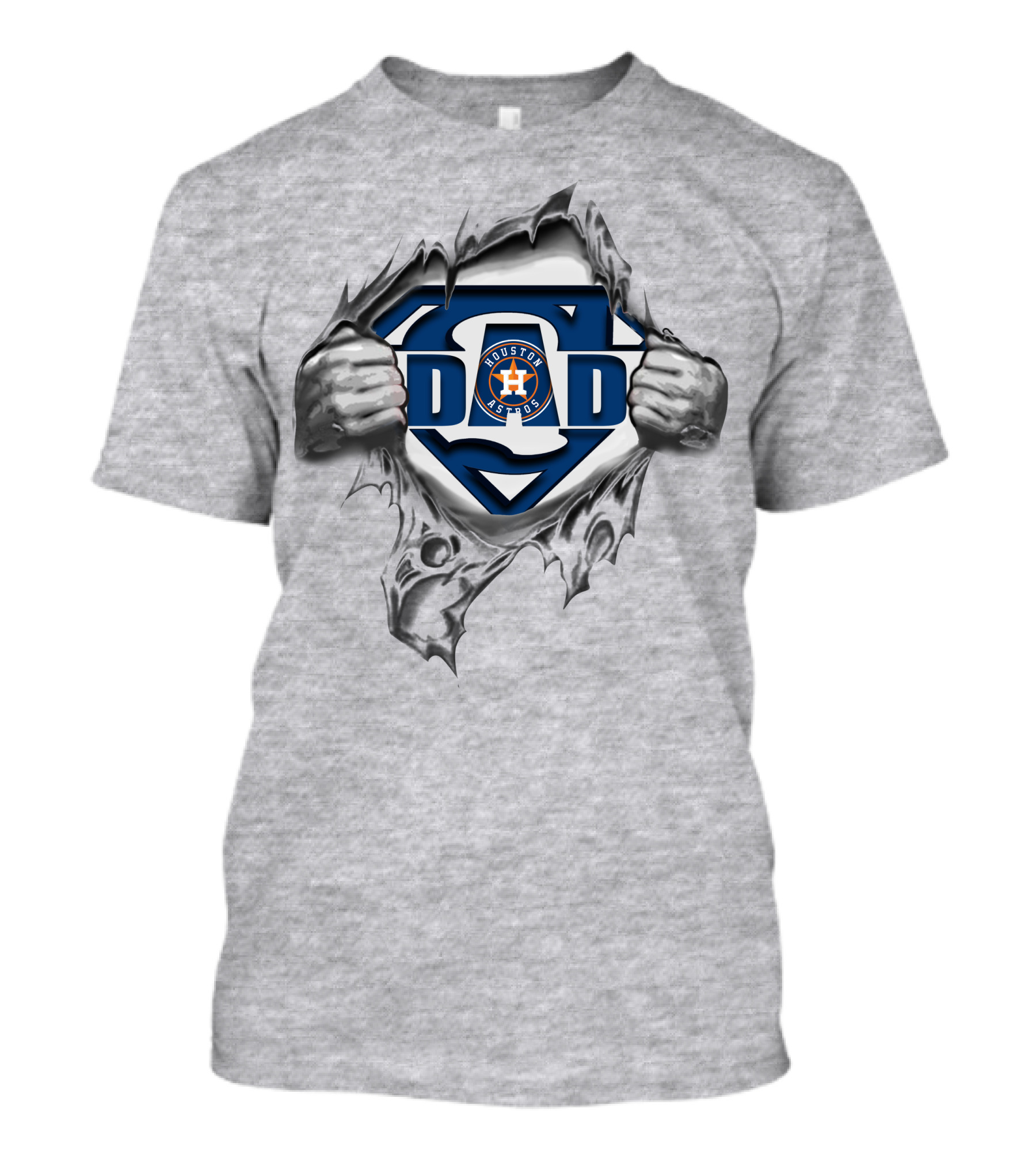 Houston Astros Super Dad Logo With Hands Tearing Fabric T-Shirt