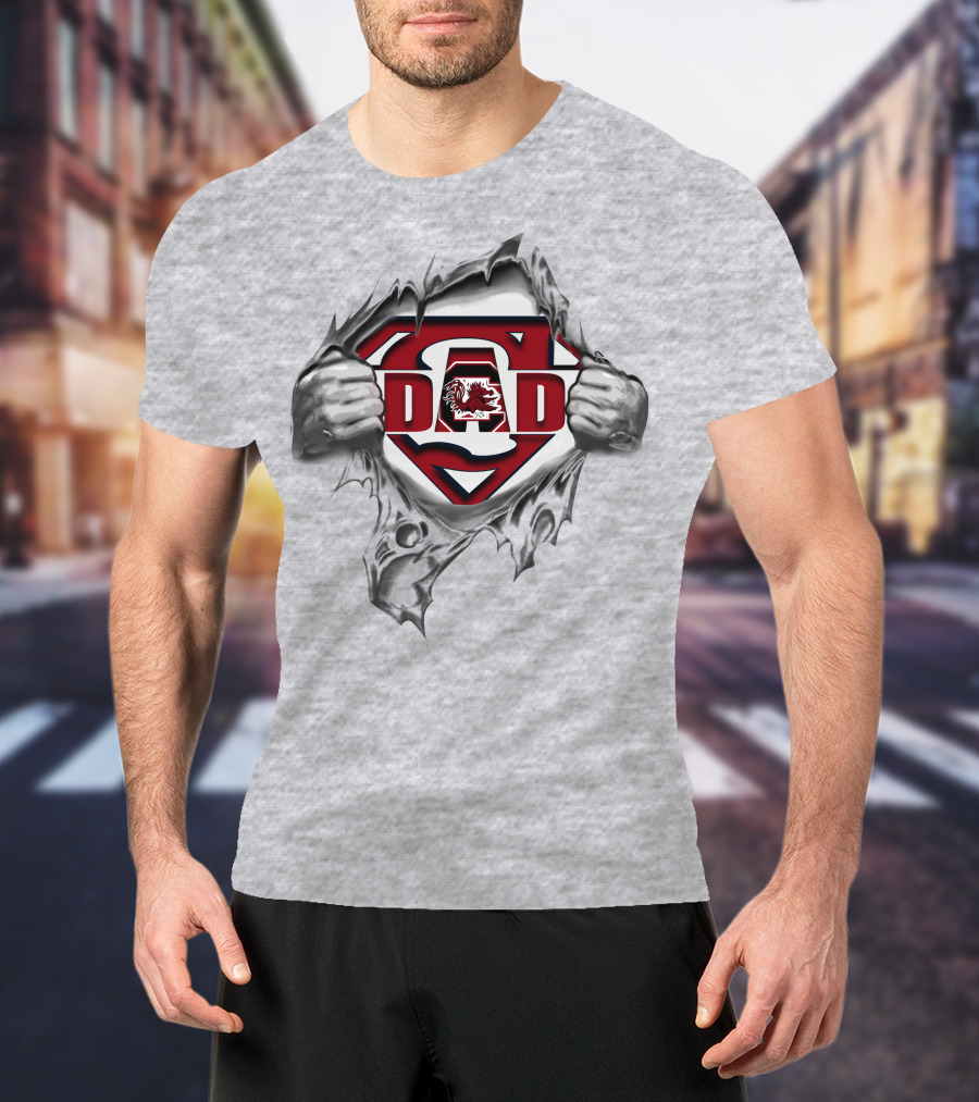 South Carolina Gamecocks Super Dad Logo With Torn Shirt Effect T-Shirt