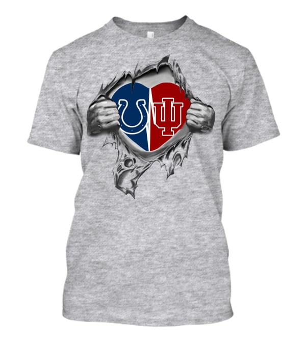 Indiana Colts Hoosiers Heart Split With Blue Horseshoe And Red Iu T-Shirt