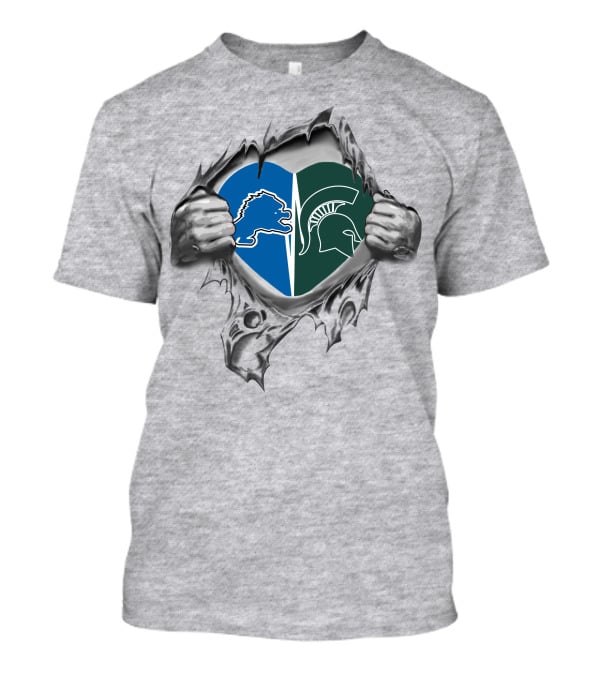 Lions Michigan State Spartans Heart Logo Fusion T-Shirt
