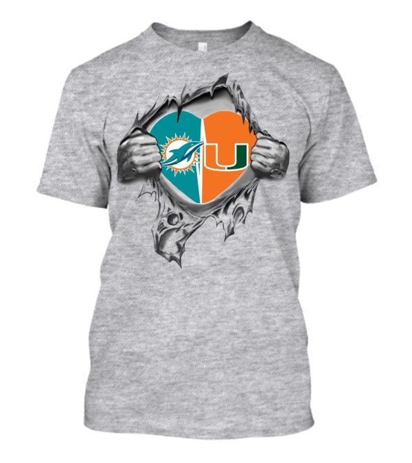 Miami Dolphins And Hurricanes Logos Heart Design It's In My Heart T-Shirt