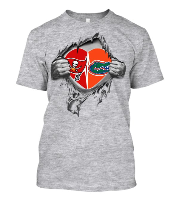 Tampa Bay Buccaneers Florida Gators Heartbeat Inside Tear Rip Pull Style T-Shirt