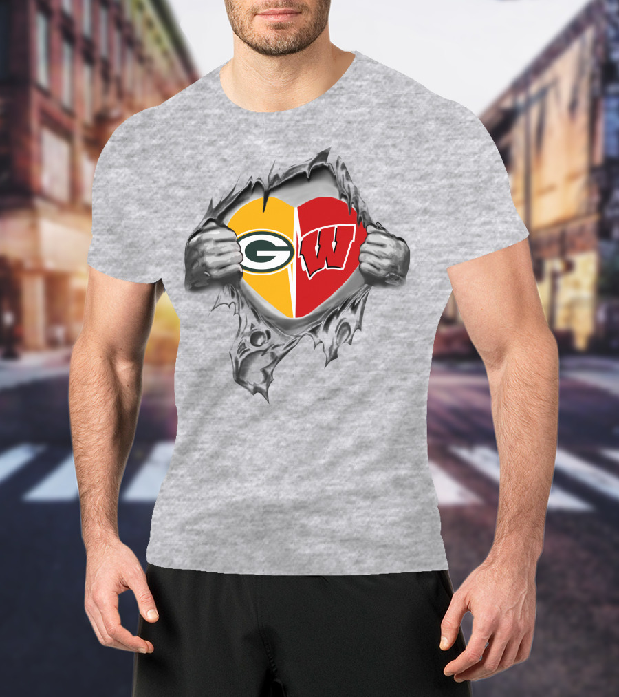 Packers Badgers Heart Logos United In My Heart T-Shirt