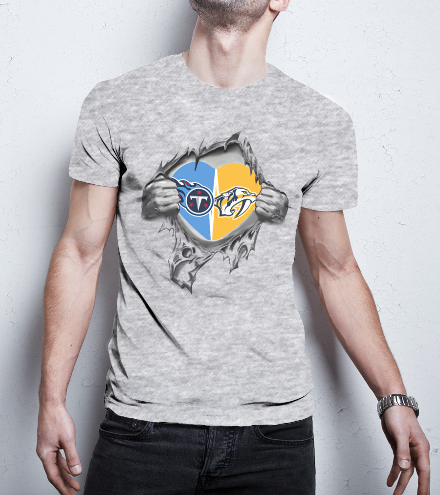 Tennessee Titans Nashville Predators Heart Logo Fan Mashup T-Shirt